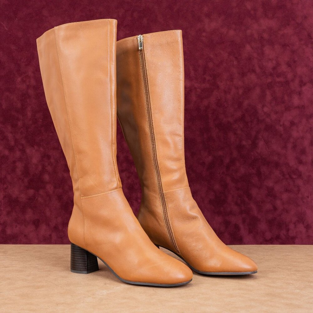 Joie Women Racquel Caramel Leather Zip Riding Fashion Knee Boots sz 10US